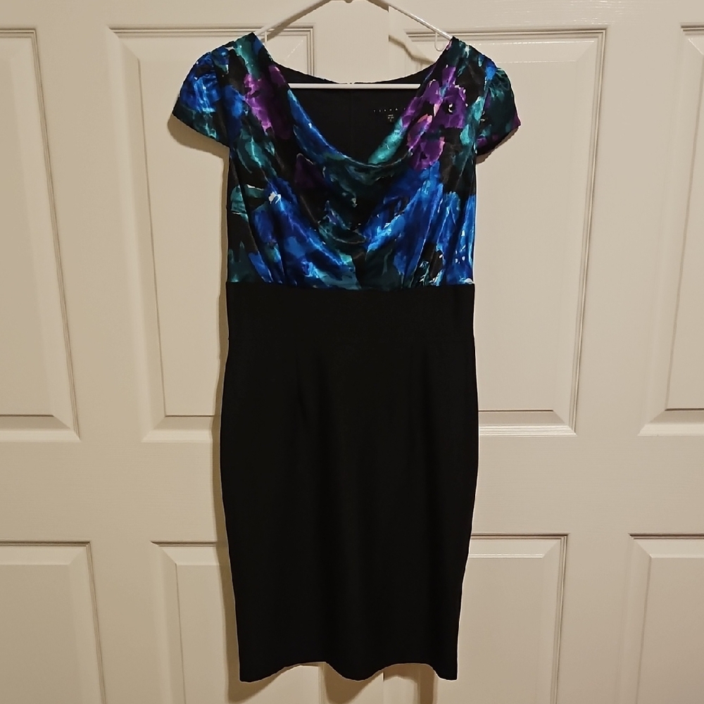 Tiana B. Black and Blue Floral Midi Dress